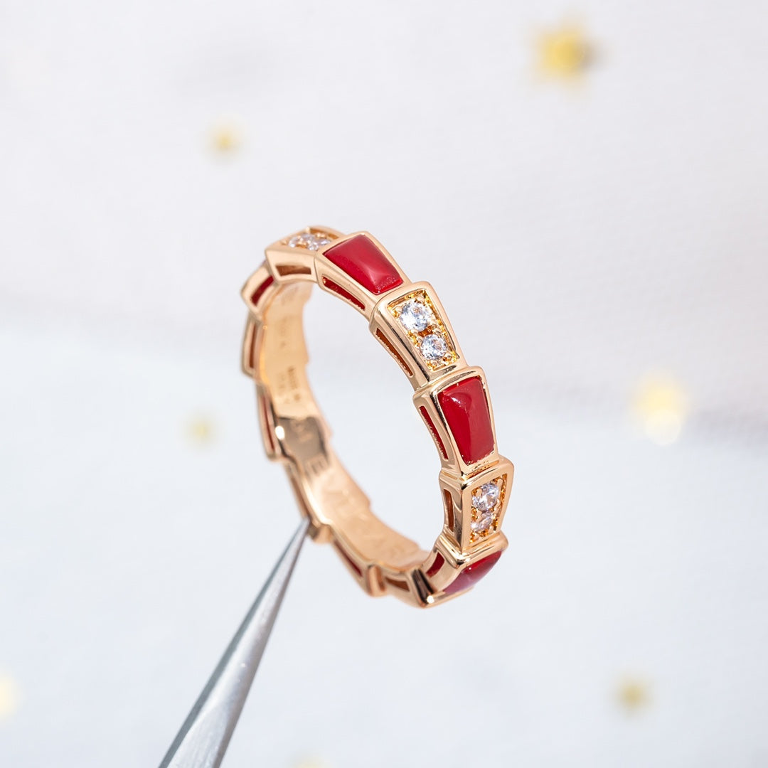 [⭐Hyrra Jewelry]SERPENTI RING PINK GOLD CARNELIAN DIAMOND 3MM