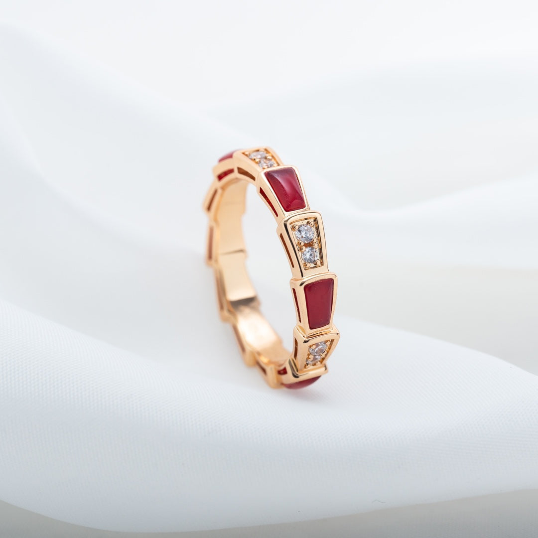 [⭐Hyrra Jewelry]SERPENTI RING PINK GOLD CARNELIAN DIAMOND 3MM