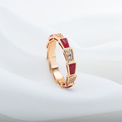 [⭐Hyrra Jewelry]SERPENTI RING PINK GOLD CARNELIAN DIAMOND 3MM