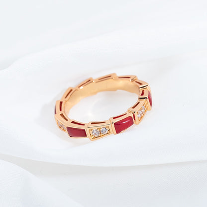 [⭐Hyrra Jewelry]SERPENTI RING PINK GOLD CARNELIAN DIAMOND 3MM