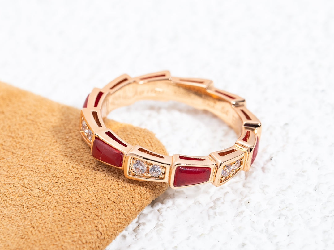 [⭐Hyrra Jewelry]SERPENTI RING PINK GOLD CARNELIAN DIAMOND 3MM