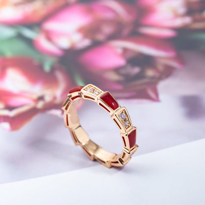 [⭐Hyrra Jewelry]SERPENTI RING PINK GOLD CARNELIAN DIAMOND 3MM