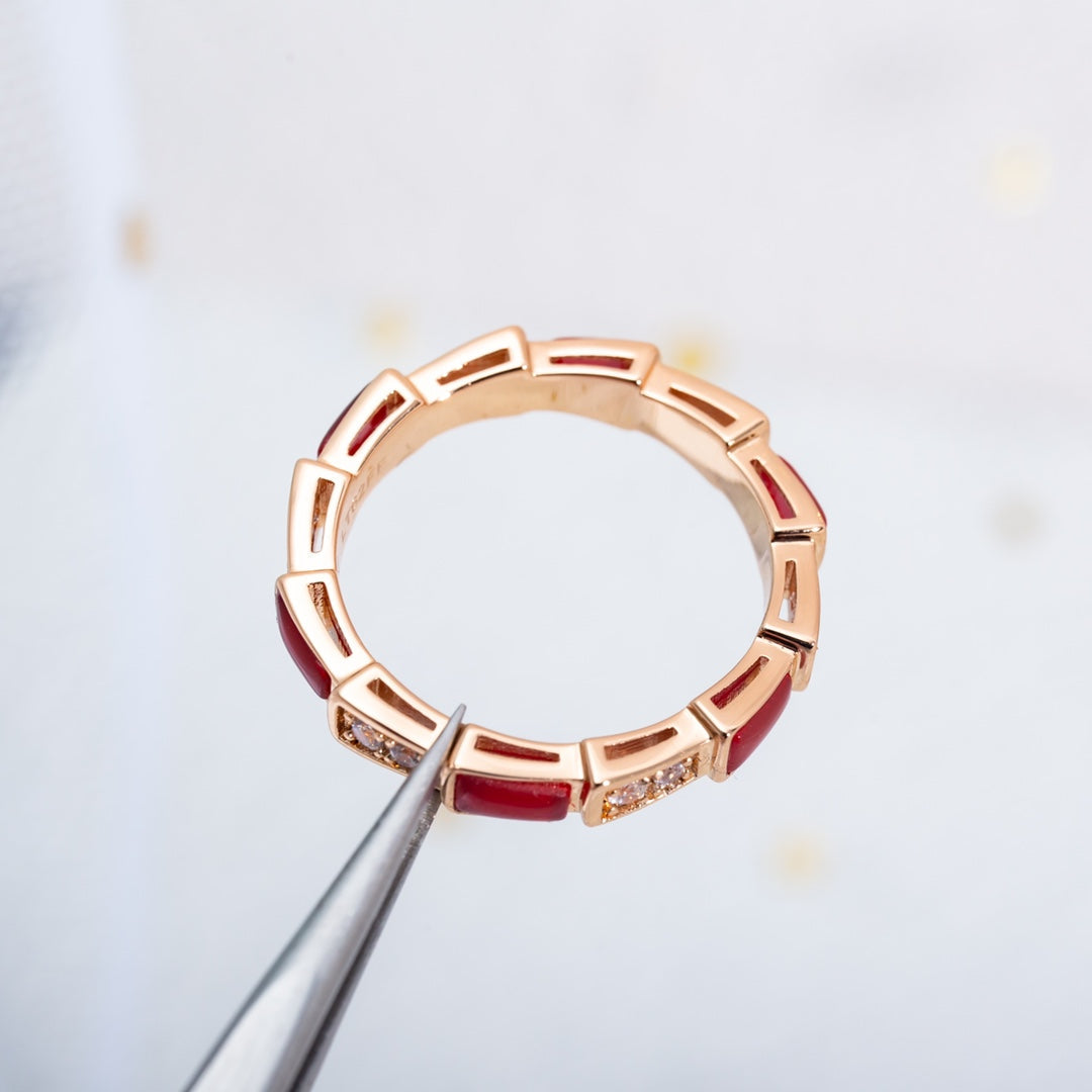 [⭐Hyrra Jewelry]SERPENTI RING PINK GOLD CARNELIAN DIAMOND 3MM