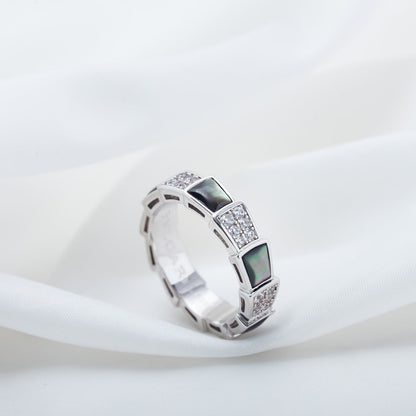[⭐Hyrra Jewelry]SERPENTI RING SILVER DIAMOND BLACK MOP 4MM