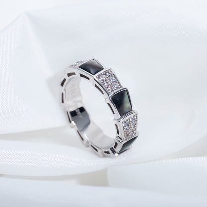 [⭐Hyrra Jewelry]SERPENTI RING SILVER DIAMOND BLACK MOP 4MM