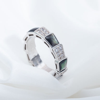 [⭐Hyrra Jewelry]SERPENTI RING SILVER DIAMOND BLACK MOP 4MM