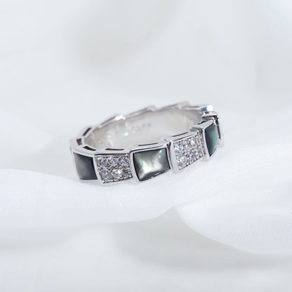 [⭐Hyrra Jewelry]SERPENTI RING SILVER DIAMOND BLACK MOP 4MM