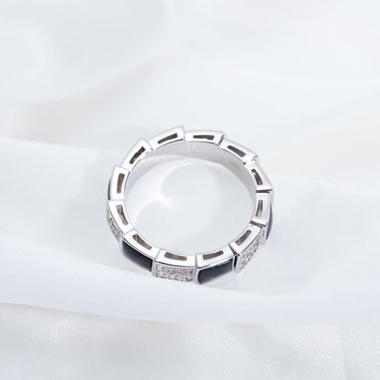 [⭐Hyrra Jewelry]SERPENTI RING SILVER DIAMOND BLACK MOP 4MM