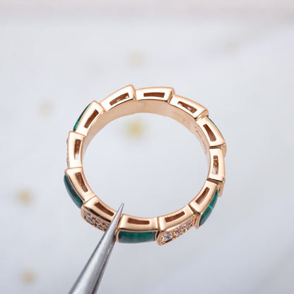 [⭐Hyrra Jewelry]SERPENTI RING PINK GOLD MALACHITE DIAMOND PAVED 4MM