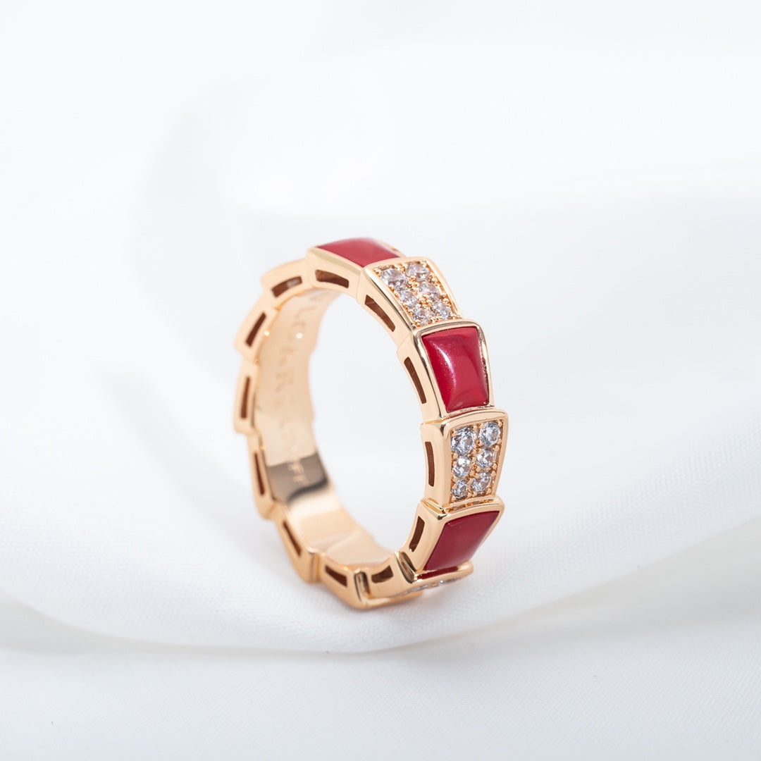 [⭐Hyrra Jewelry]SERPENTI RING PINK GOLD CARNELIAN DIAMOND PAVED 4MM