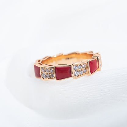 [⭐Hyrra Jewelry]SERPENTI RING PINK GOLD CARNELIAN DIAMOND PAVED 4MM