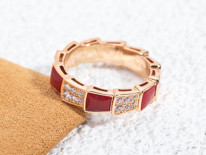 [⭐Hyrra Jewelry]SERPENTI RING PINK GOLD CARNELIAN DIAMOND PAVED 4MM