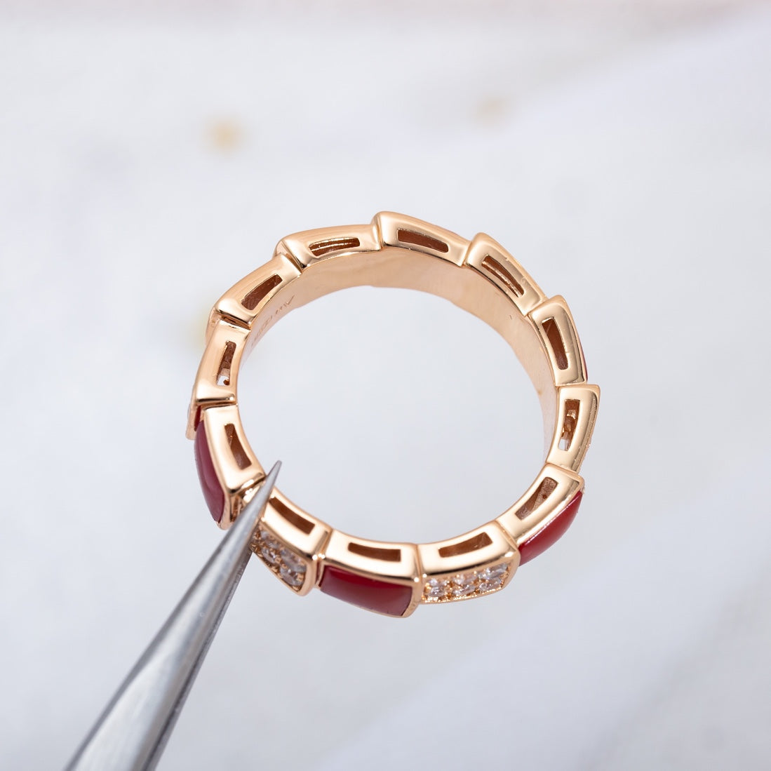 [⭐Hyrra Jewelry]SERPENTI RING PINK GOLD CARNELIAN DIAMOND PAVED 4MM