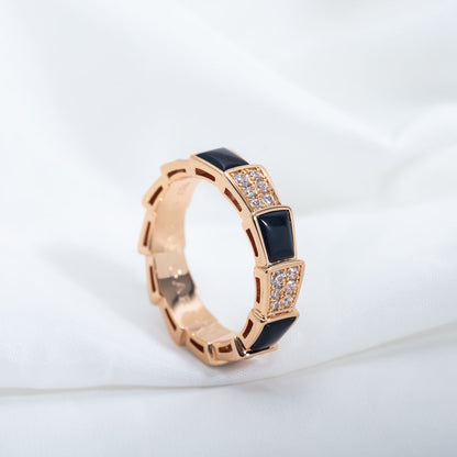 [⭐Hyrra Jewelry]SERPENTI RING PINK GOLD BLACK MOP DIAMOND PAVED 4MM