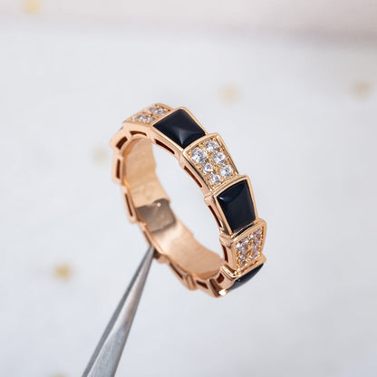 [⭐Hyrra Jewelry]SERPENTI RING PINK GOLD BLACK MOP DIAMOND PAVED 4MM