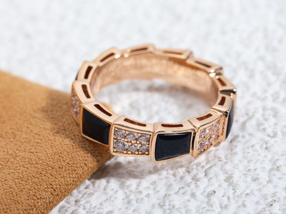 [⭐Hyrra Jewelry]SERPENTI RING PINK GOLD BLACK MOP DIAMOND PAVED 4MM