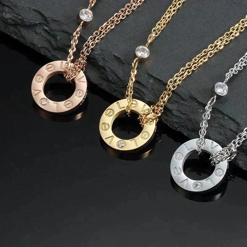 [⭐Hyrra Jewelry]LOVE NECKLACE 16MM 2 DIAMONDS