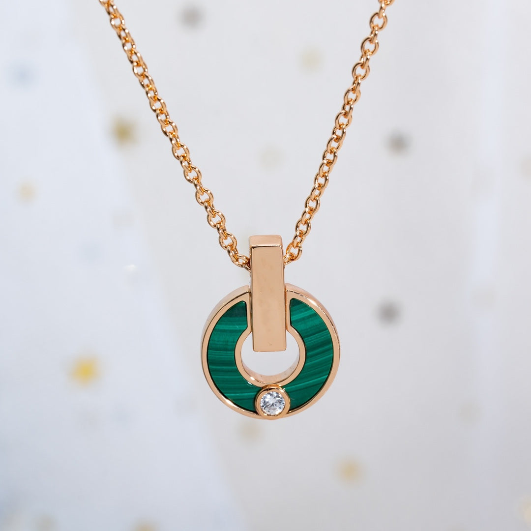[⭐Hyrra Jewelry]GARI NECKLACE PINK GOLD MALACHITE