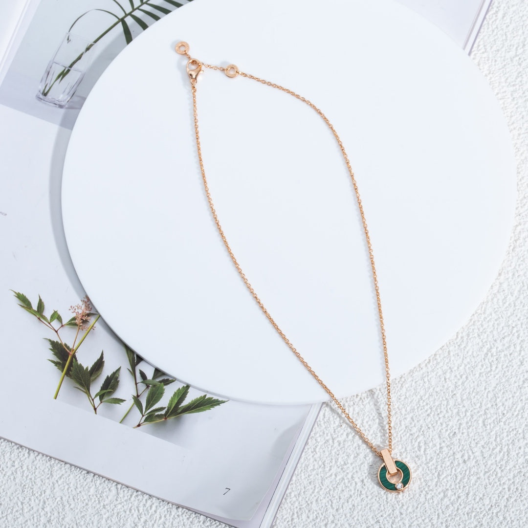 [⭐Hyrra Jewelry]GARI NECKLACE PINK GOLD MALACHITE
