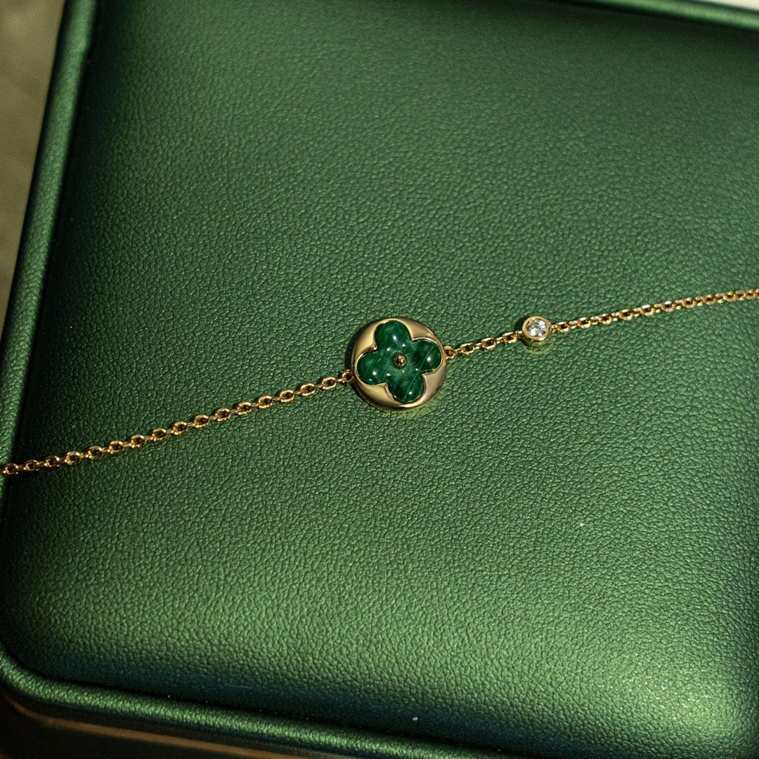 [⭐Hyrra Jewelry]SUN MALACHITE 1 DIAMOND PINK GOLD BRACELET