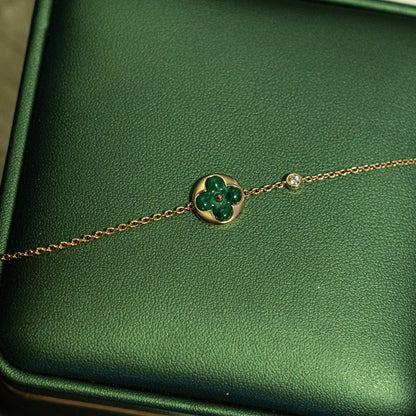 [⭐Hyrra Jewelry]SUN MALACHITE 1 DIAMOND PINK GOLD BRACELET