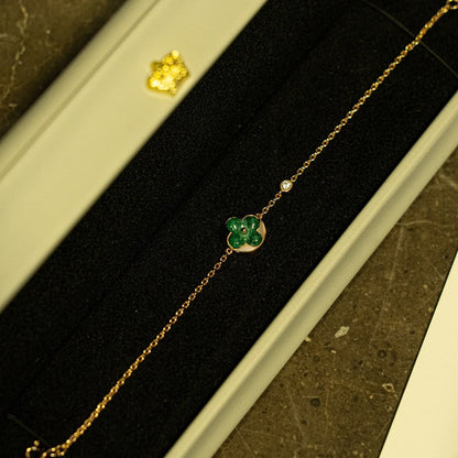 [⭐Hyrra Jewelry]SUN MALACHITE 1 DIAMOND PINK GOLD BRACELET