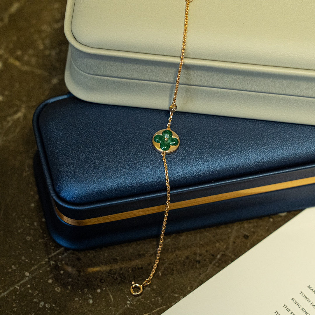 [⭐Hyrra Jewelry]SUN MALACHITE 1 DIAMOND PINK GOLD BRACELET