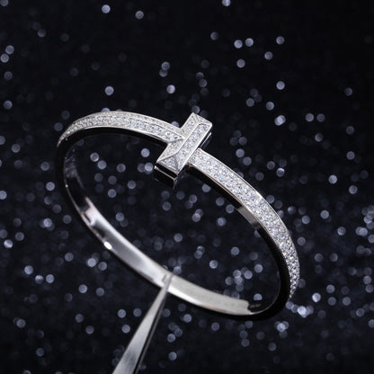[Hyrra Jewelry]WIDE DIAMONDS HINGED BANGLE SILVER