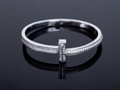 [Hyrra Jewelry]WIDE DIAMONDS HINGED BANGLE SILVER