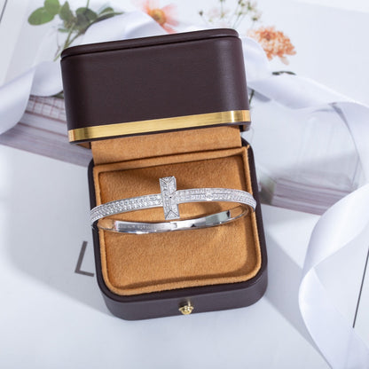 [Hyrra Jewelry]WIDE DIAMONDS HINGED BANGLE SILVER