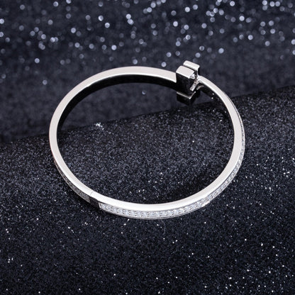 [Hyrra Jewelry]WIDE DIAMONDS HINGED BANGLE SILVER