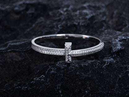 [Hyrra Jewelry]WIDE DIAMONDS HINGED BANGLE SILVER