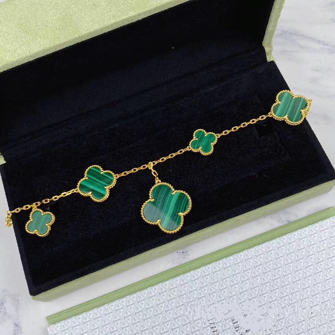[⭐Hyrra Jewelry]MAGIC CLOVER MALACHITE GOLD BRACELET 5 MOTIFS