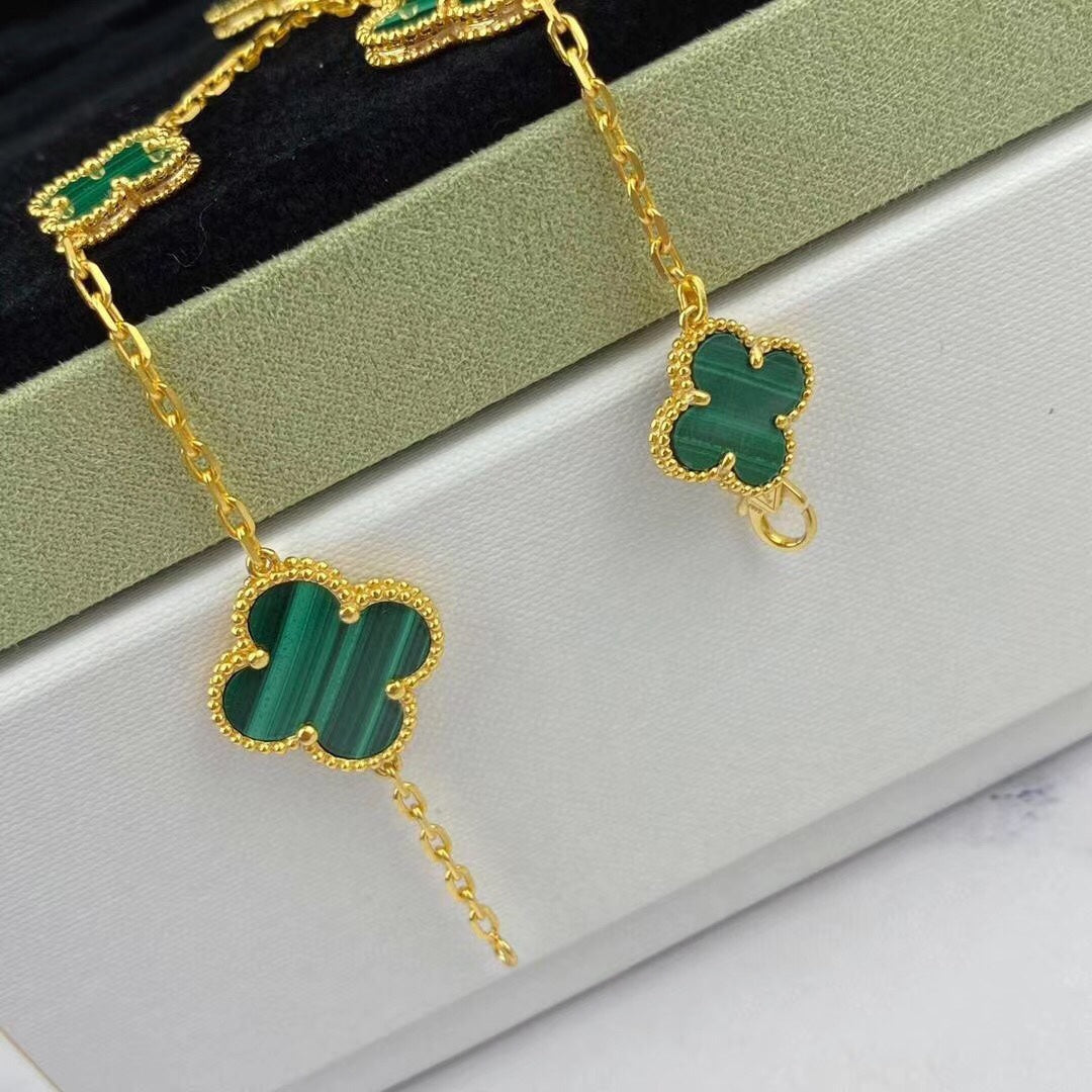 [⭐Hyrra Jewelry]MAGIC CLOVER MALACHITE GOLD BRACELET 5 MOTIFS