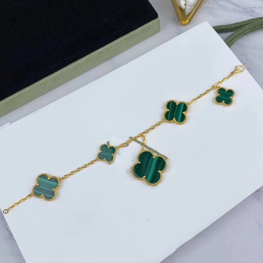 [⭐Hyrra Jewelry]MAGIC CLOVER MALACHITE GOLD BRACELET 5 MOTIFS