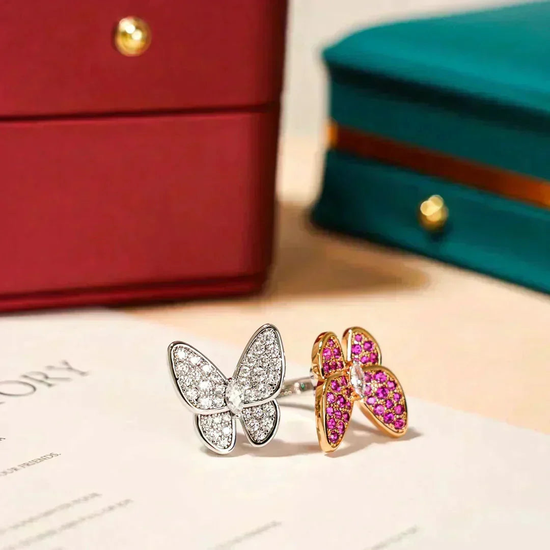 [⭐Hyrra Jewelry]TWIN BUTTERFLY DIAMOND RING