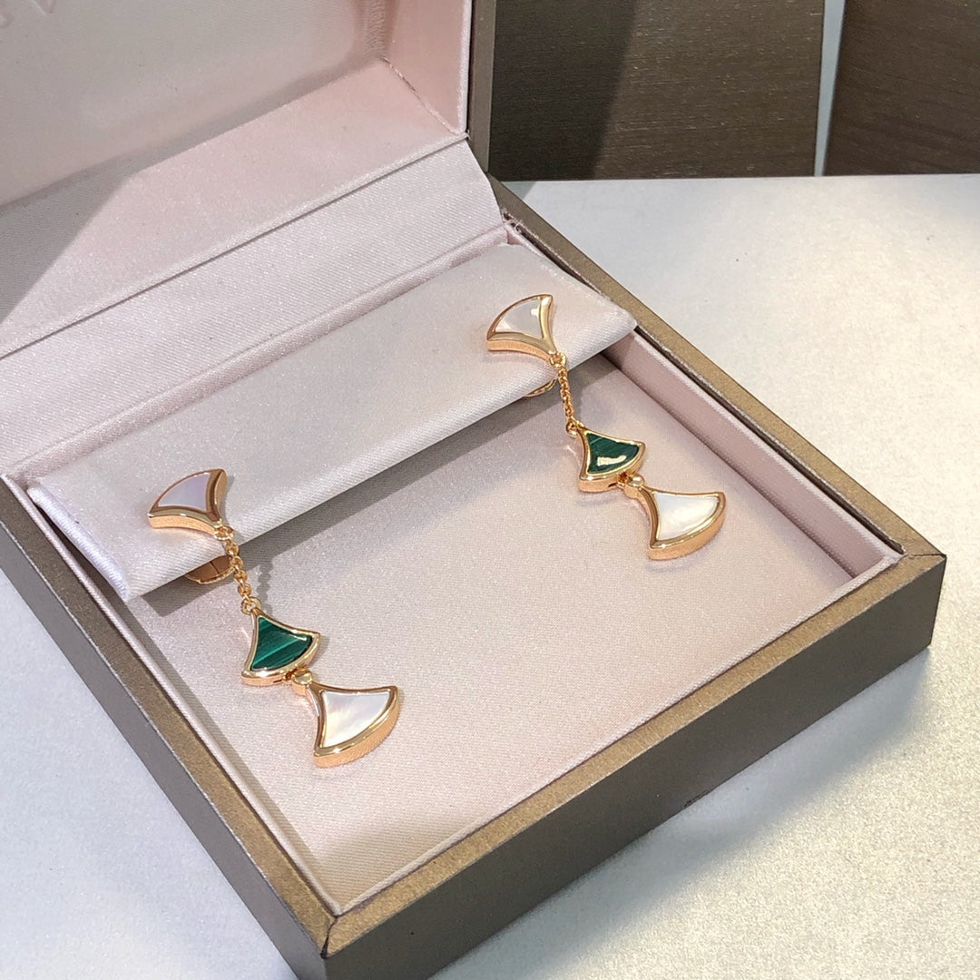 [⭐Hyrra Jewelry]DREAM EARRINGS 3 MOTIFS MALACHITE MOP PINK GOLD