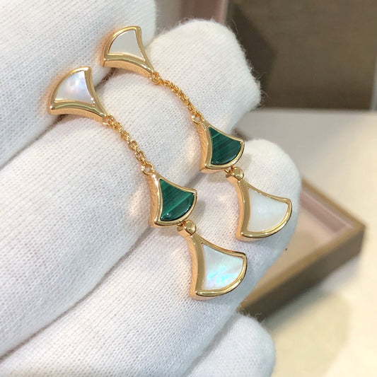 [⭐Hyrra Jewelry]DREAM EARRINGS 3 MOTIFS MALACHITE MOP PINK GOLD
