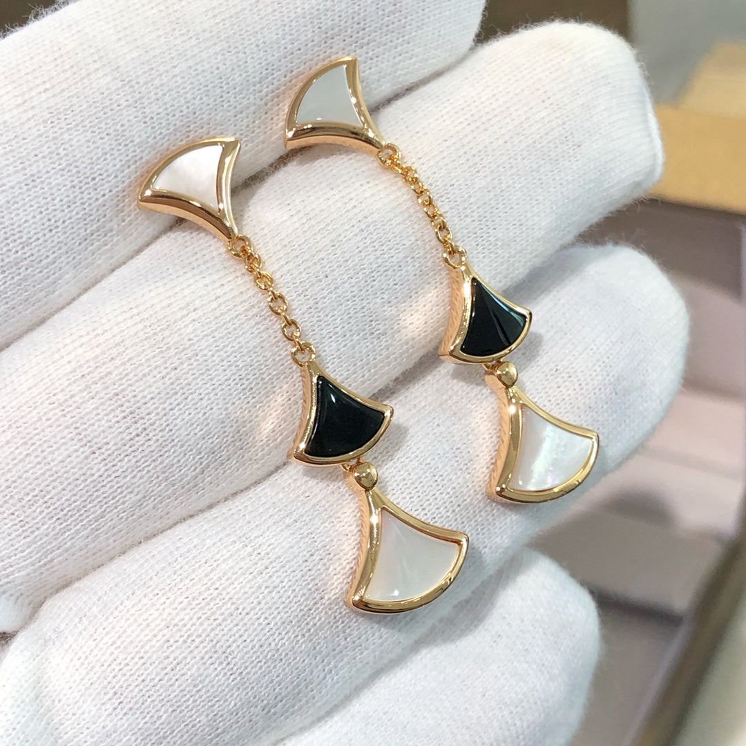 [⭐Hyrra Jewelry]DREAM EARRINGS 3 MOTIFS ONYX MOP PINK GOLD