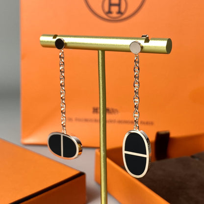 [⭐Hyrra Jewelry]CHAINE VERSO BLACK CERAMIC EARRINGS