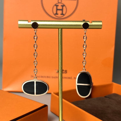 [⭐Hyrra Jewelry]CHAINE VERSO BLACK CERAMIC EARRINGS