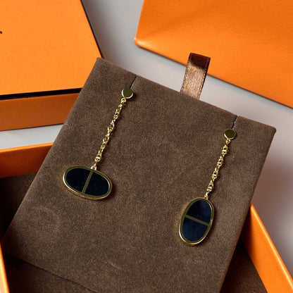 [⭐Hyrra Jewelry]CHAINE VERSO BLACK CERAMIC EARRINGS