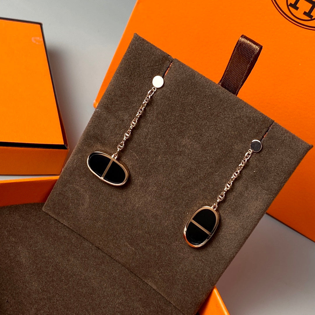 [⭐Hyrra Jewelry]CHAINE VERSO BLACK CERAMIC EARRINGS