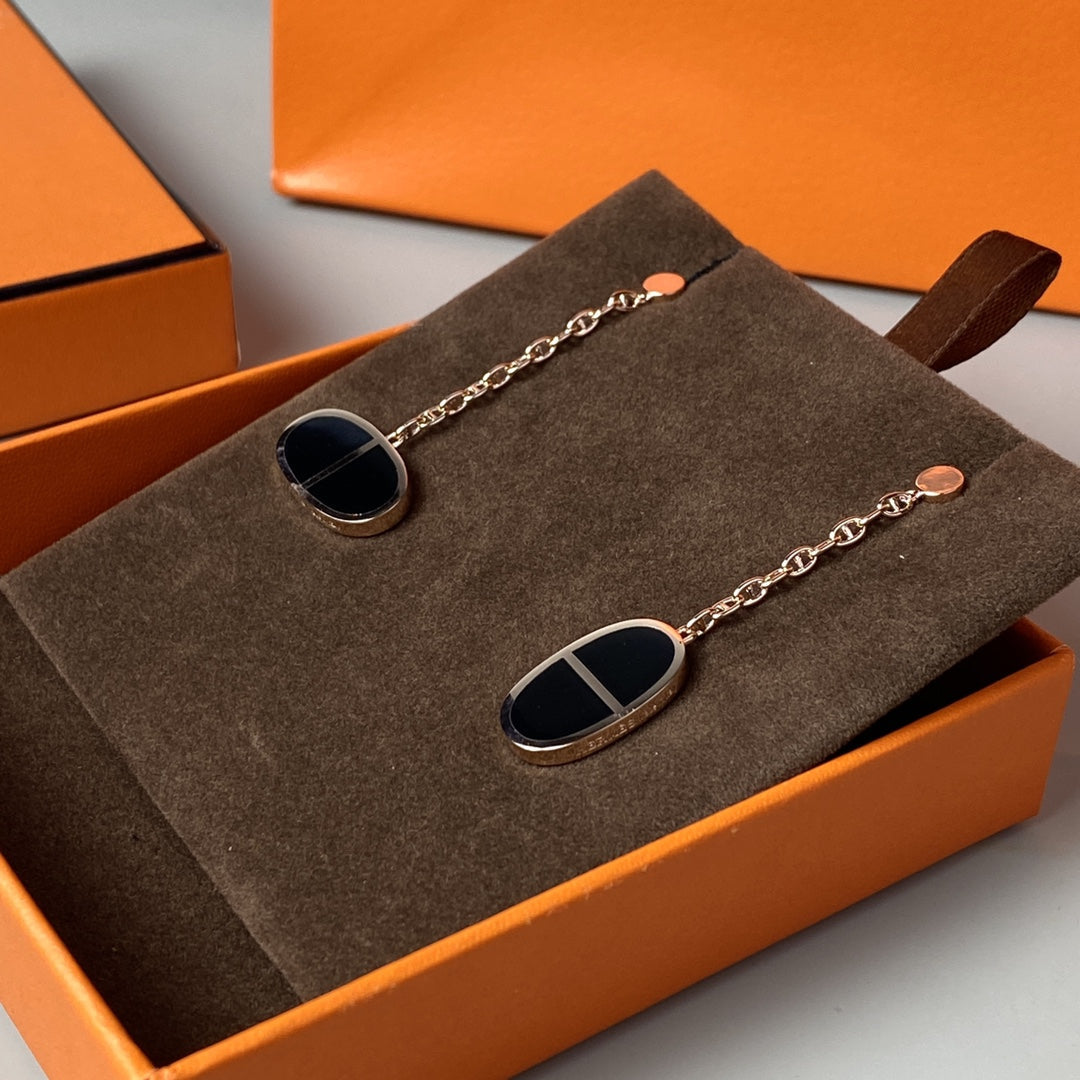 [⭐Hyrra Jewelry]CHAINE VERSO BLACK CERAMIC EARRINGS