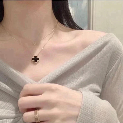[⭐Hyrra Jewelry]CLOVER 15MM BLACK ONYX SINGLE FLOWER NECKLACE