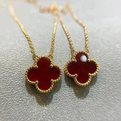 [⭐Hyrra Jewelry]CLOVER 15MM CARNELIAN SINGLE FLOWER NECKLACE