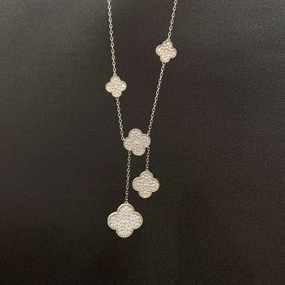 [⭐Hyrra Jewelry]CLOVER 5 MOTIFS SILVER DIAMONDS NECKLACE