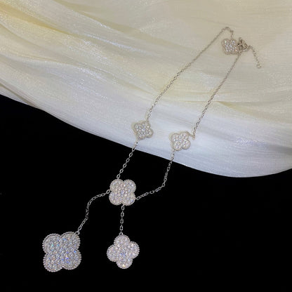 [⭐Hyrra Jewelry]CLOVER 5 MOTIFS SILVER DIAMONDS NECKLACE