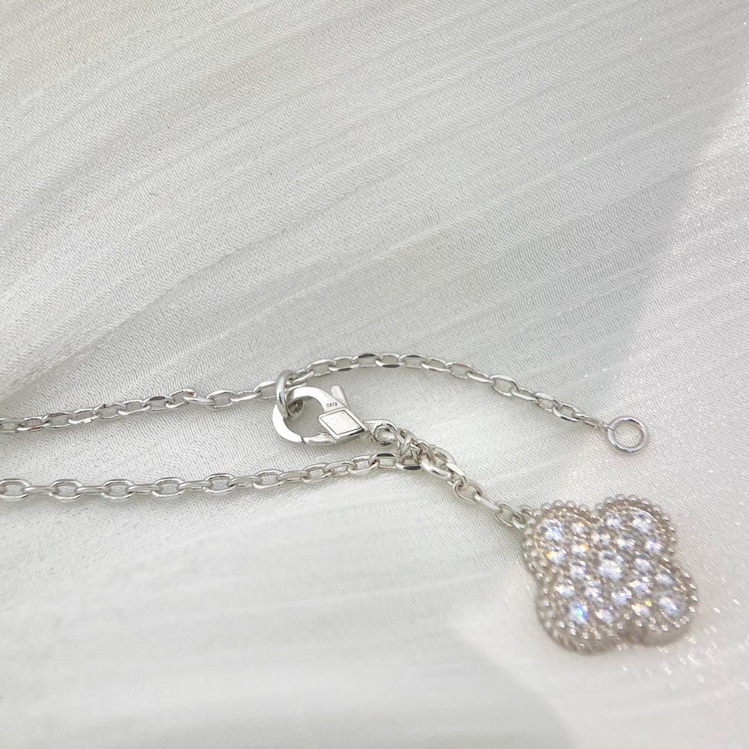 [⭐Hyrra Jewelry]CLOVER 5 MOTIFS SILVER DIAMONDS NECKLACE