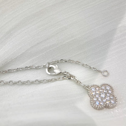 [⭐Hyrra Jewelry]CLOVER 5 MOTIFS SILVER DIAMONDS NECKLACE